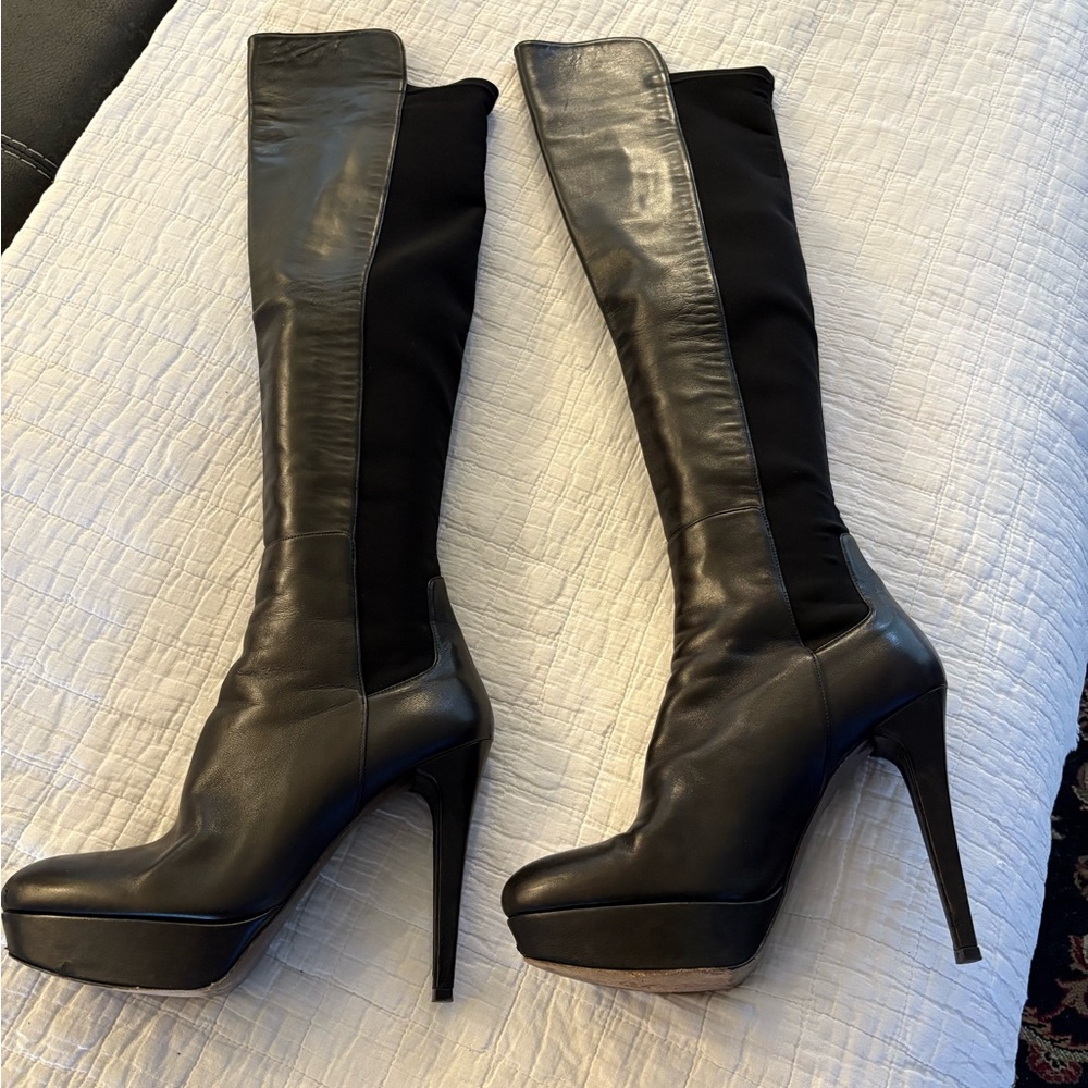 Stuart Weitzman Black Leather OTK platform boots